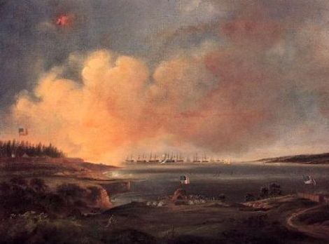 THE BOMBARDMENT OF FORT McHENRY  BY ALFRED JACOBS MILLER 1810-1874 